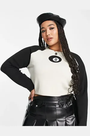 Daisy Street Crop knitted jumper with 8 ball grpahic