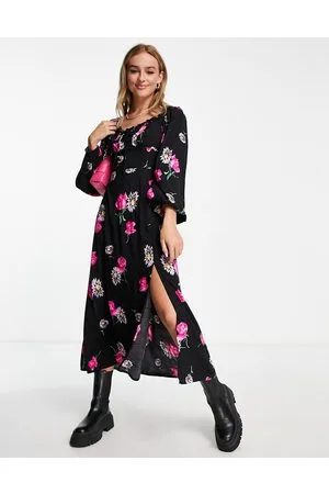 Miss Selfridge Milkmaid tie front midi dress in large floral