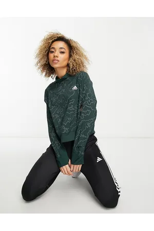 adidas Training Hyperglam cropped 1/2 zip fleece in monogram print