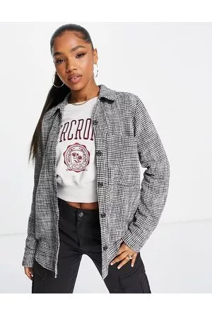 Abercrombie & Fitch Long sleeve oversized tweed shirt in