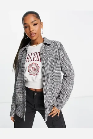 Abercrombie & Fitch Long sleeve oversized tweed shirt in
