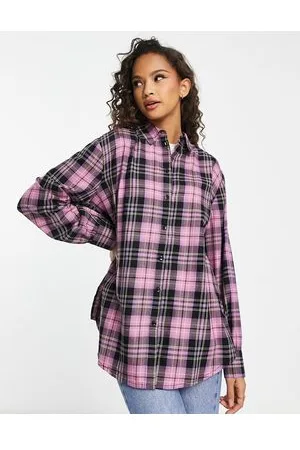 Miss Selfridge Oversized shirt in and lime check