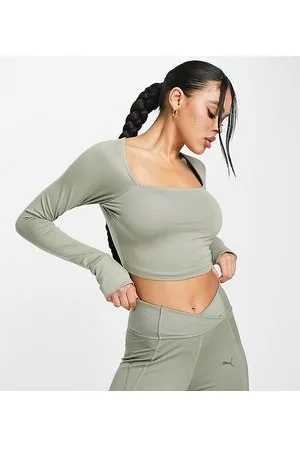 Khaki Full Sleeve Square Neck Long Sleeve T-Shirt