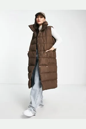 Threadbare Reflex oversized longline padded gilet with pockets in chocolate