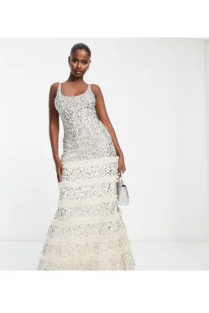 Lace & Beads Exclusive embellished maxi dress in champagne