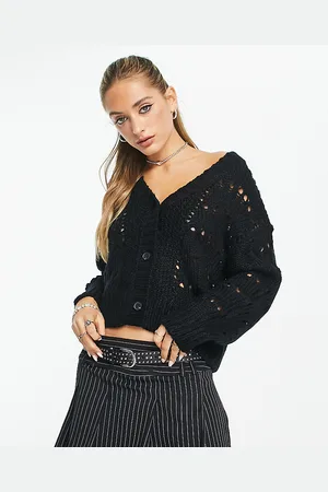 Reclaimed Oversized cardigan with stitch detail in black