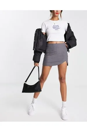 Pull&Bear Mini skirt with slit curved hem detail in