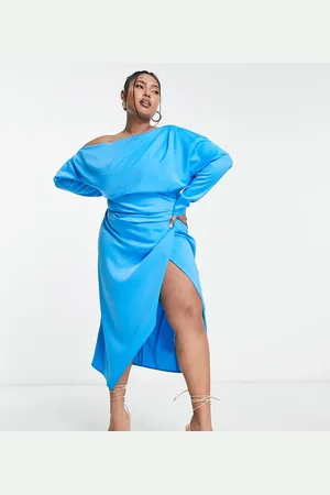 ASOS ASOS DESIGN Curve satin off the shoulder midi dress with tuck detail in