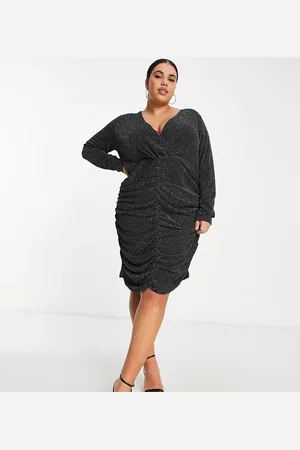 Pieces® Pieces Curve ruched deep v mini dress in glitter