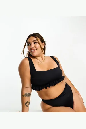 ASOS Curve mix and match ruched crop frill bikini top in