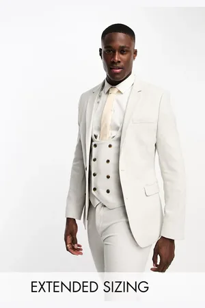 ASOS Wedding super skinny suit jacket in stone birdseye texture