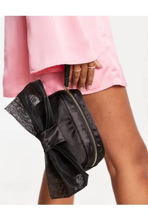 True Decadence + Heart Clutch Bag in Pink Satin with Pearl Handle