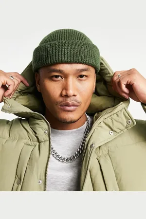 ASOS Lambswool mini fisherman ribbed beanie in khaki