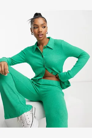 JDY Soft ribbed polo shirt co-ord in bright