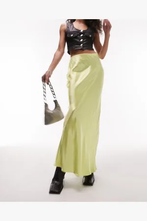 Topshop Satin bias maxi skirt in lemon