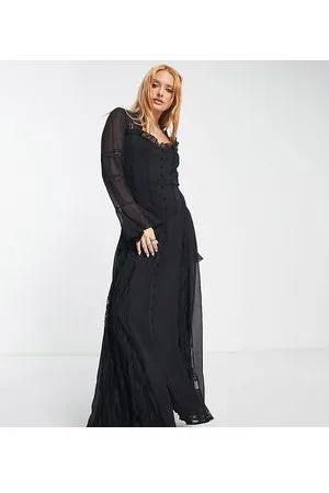 Reclaimed Button front maxi tea dress with lace in