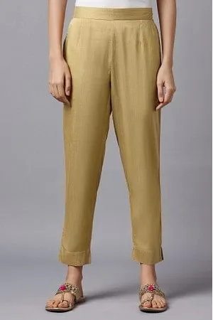 Buy Green Cotton Flax Women Trousers Online - Aurelia