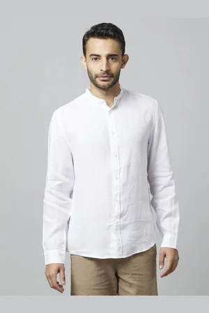 Linen Mix Plain Mandarin Collar Shirt