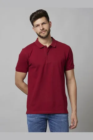Celio Burgundy Solid Half Sleeve Cotton T-Shirts (TEONE2)