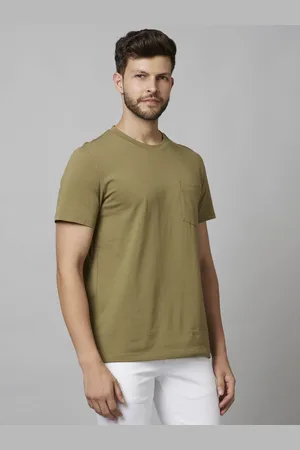 Celio Khaki Solid Short Sleeve Cotton Poly Blend T-Shirts (DECOMFORT)