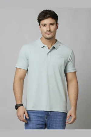 Celio Blue Solid Short Sleeve Cotton Poly Blend T-Shirts (DECOULE)