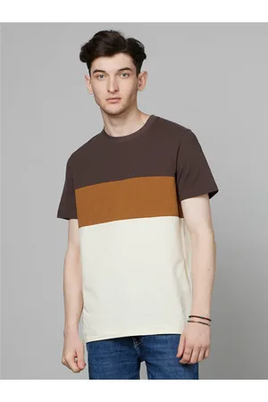 Celio Brown Colourblocked Cotton T-shirt (FEBLOCIN)