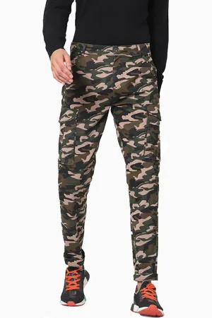 Celio Dark Green Camouflage Printed Slim Fit Casual Trousers (TOCARGOI)