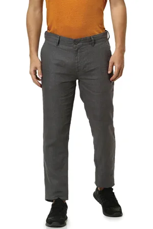 Celio Dark Grey Solid Slim Fit Casual Trousers (ROZLINENII)