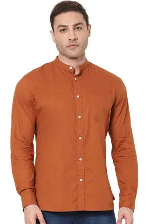 Celio Rust Mandarin Collar Cotton Casual Shirt (VAFLANN)