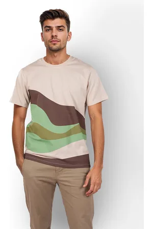 Celio Men Round Neck Colourblocked Regular Fit Cotton All Over Print Tshirts (JEWAVESLP)