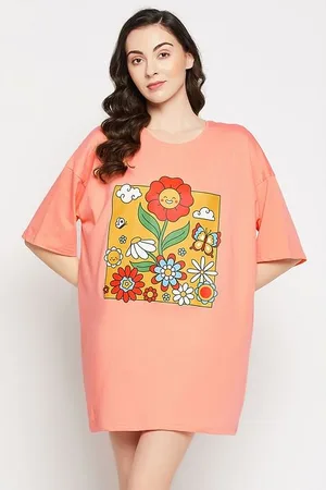 Buy CLOVIA Peach Comfort Fit Text Print Active T-shirt in Peach Colour
