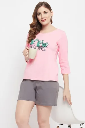 Clovia Pink Top With Shorts