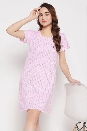 Buy Owl Print Short Night Dress in Lilac - 100% Cotton Online