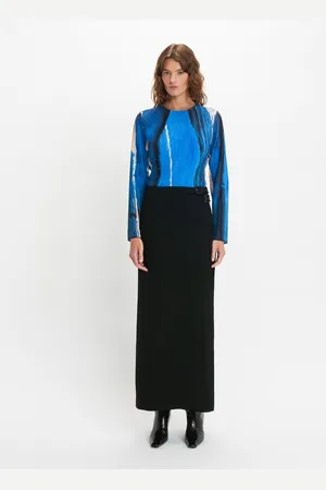 Cue Brushstroke Plisse Long Sleeve Top