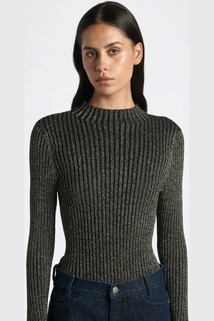 Cue Funnel Neck Lurex Ribbed Knit