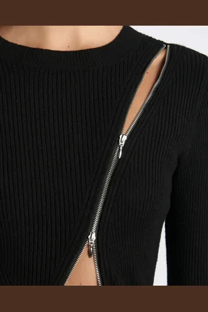 Cue Asymmetric Zip Knit Top