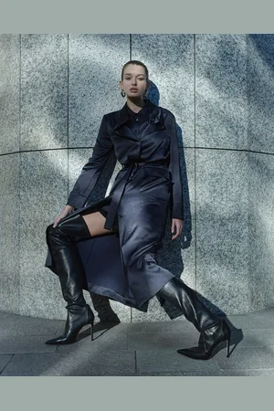 Cue Funnel Neck Satin Trench Coat
