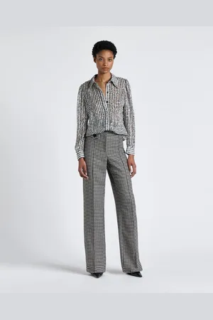 Cue Linen Blend Houndstooth Straight Pant
