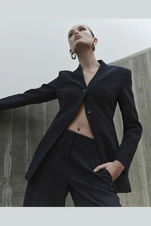 Cue Pinstripe Collarless Jacket