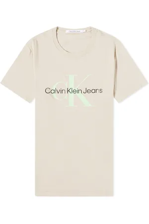 Buy Calvin Klein Men White Flocked Monogram Logo Crew Neck T-Shirt 