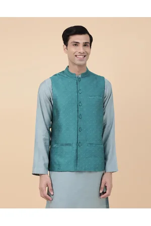 Buy Blue Silk Nehru Jacket for Men Online at Fabindia | 10492878