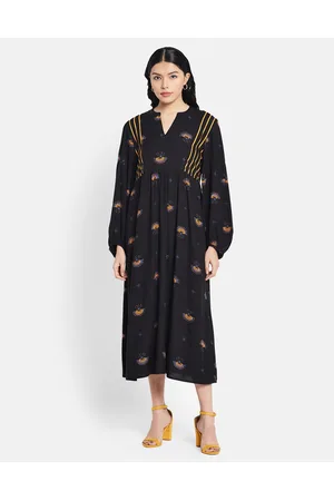 Buy Fabindia Black & Beige Printed Maxi Dress - Dresses for Women 905085 |  Myntra