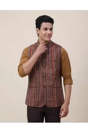 Buy Red Cotton Slim Fit Gilet for Men Online at Fabindia | 10546201