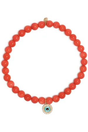 Sydney Evan 14kt yellow gold Evil Eye coral beaded bracelet