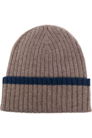 DELL'OGLIO Men Beanies - Stripe-trim cashmere beanie