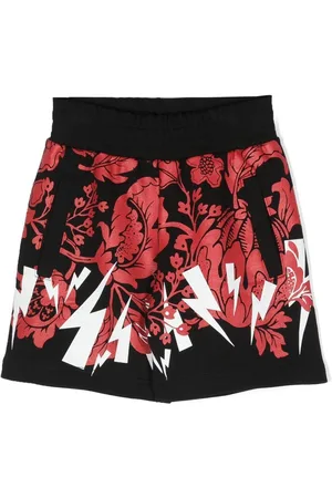Neil Barrett Kids logo-print floral shorts - Black