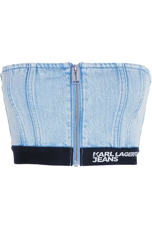 Karl Lagerfeld Cropped logo-trim denim top