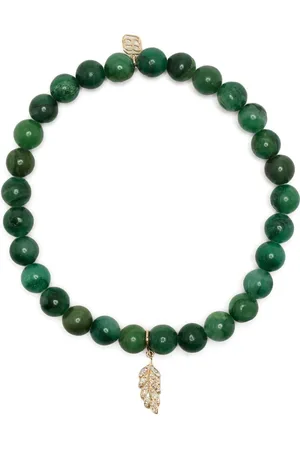 Sydney Evan 14kt yellow gold verdite feather beaded bracelet