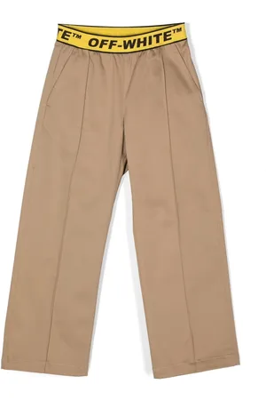 OFF-WHITE Logo-waistband straight-leg trousers
