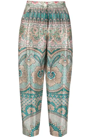 Green Daisy Print Pleated Wide Leg Cropped Trousers  Missy Online Shoes  Fashion  Accessories Based in Leeds